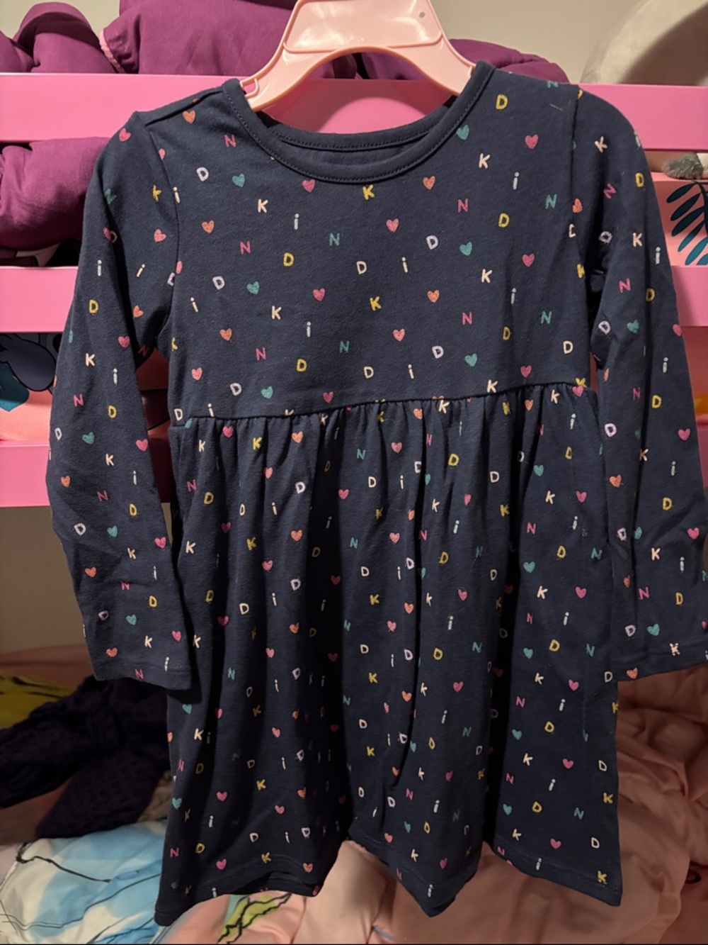 Garanimals Navy Blue Long Sleeve Heart & Letter Print Dress